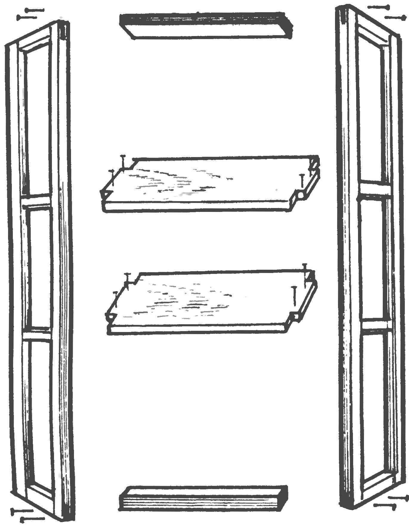 Assembly of parts and simplified version of the greenhouse window — without door and glass