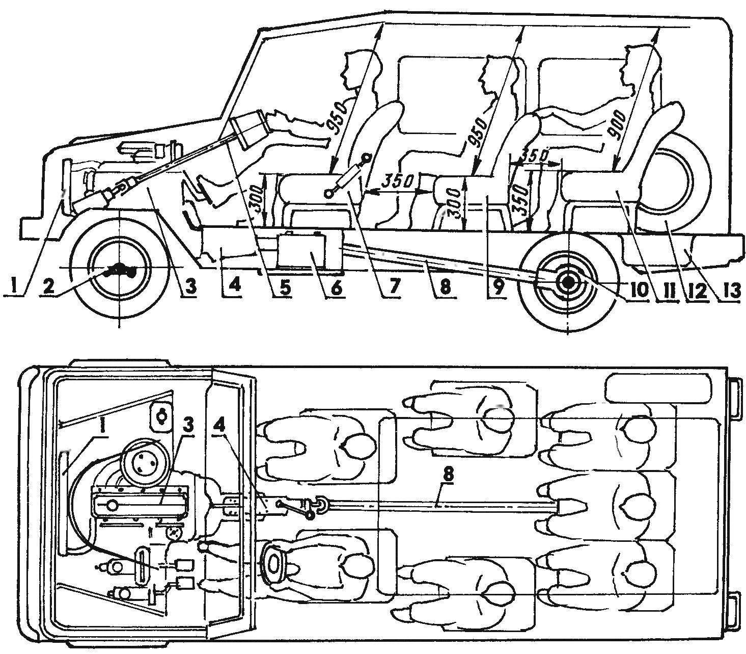 The layout of the car and the location of the seats in the cabin