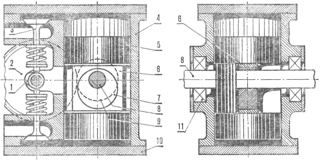 The scheme of the engine with connecting rod free crank mechanism