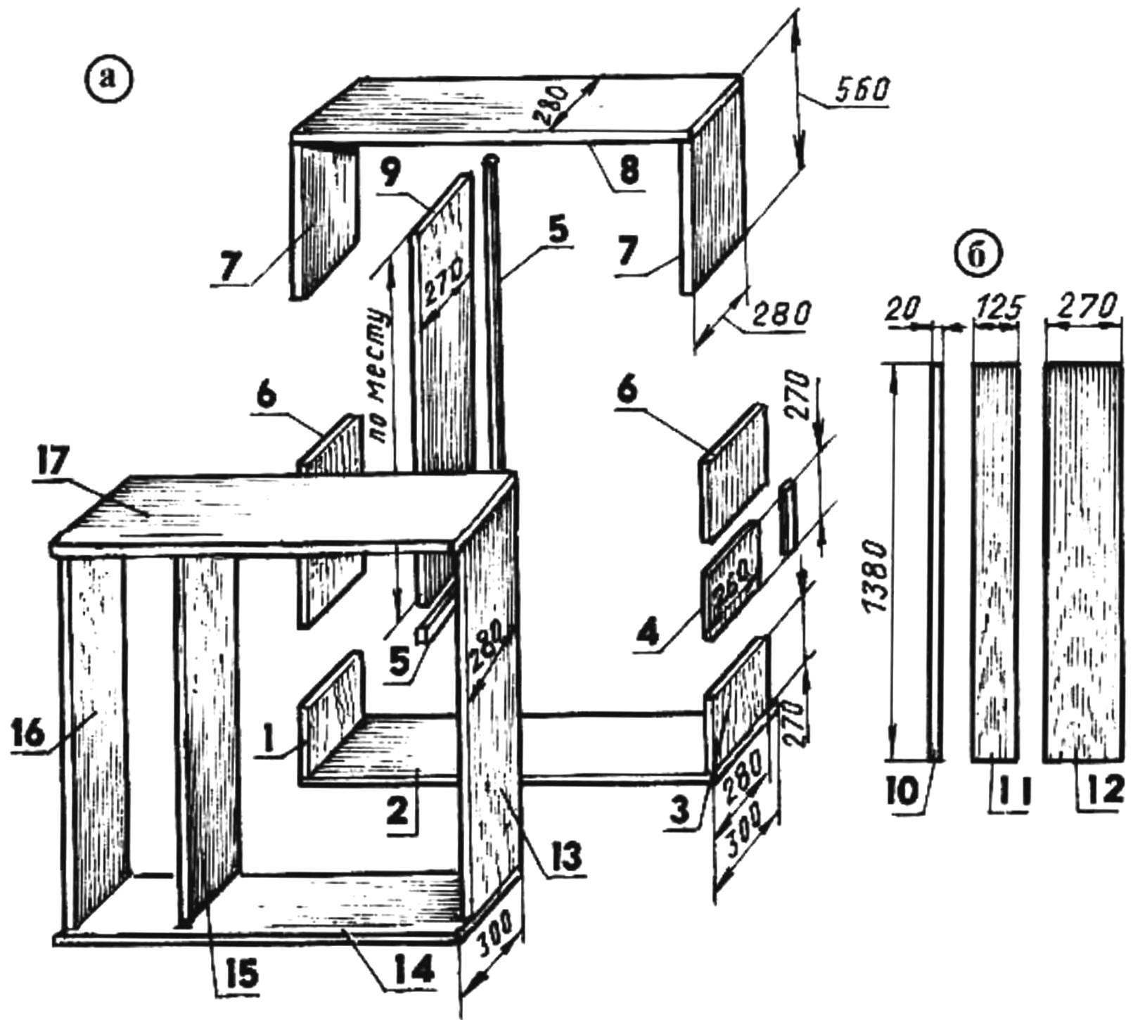 Рис. 3. Раскрой корпусных панелей (а) и правой двери (б) гардероба для изготовлении шкафа