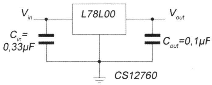 Fig. 4. Typical scheme of connection of the stabilizer lineup L78 in an electrical circuit