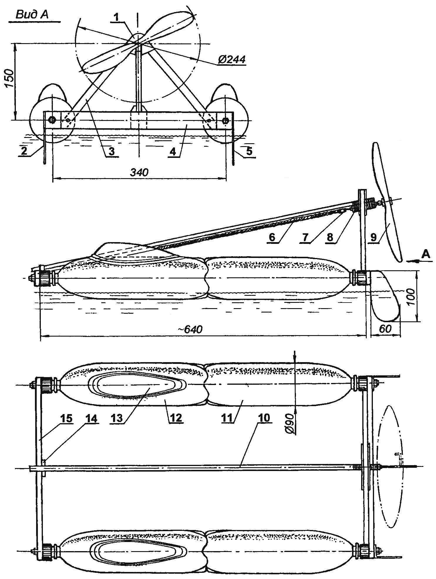 Rezinomotornaya planing catamaran with aerodiesel