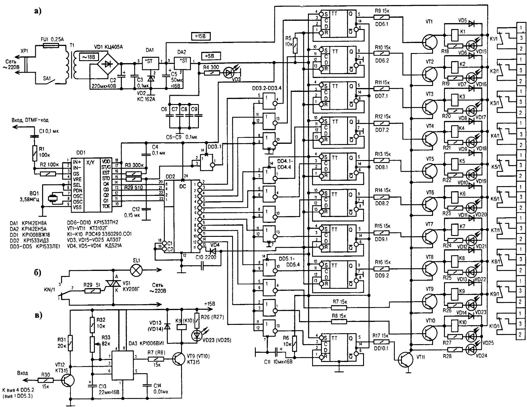Circuit diagram of remote control system (a) on the basis of 