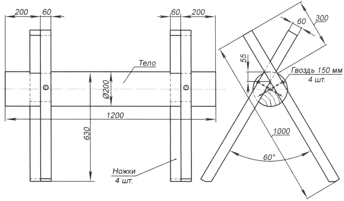Козлы для пилки дров чертеж. Чертеж козла для распилки дров. Козёл для распилки дров чертеж размер. Козлы для распилки дров чертеж.