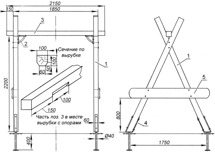 Схема качели из бруса