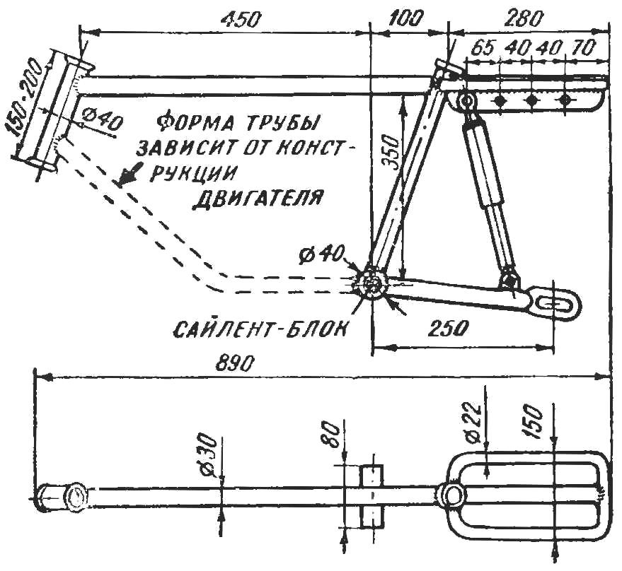 Рис. 3. Основные размеры трубчатой рамы микромотоцикла.