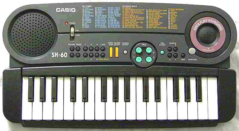 Принципиальная электрическая схема доработок (вводимые изменения выделены утолщенной линией) и музыкальный синтезатор CASIO SK-60 после модернизации.