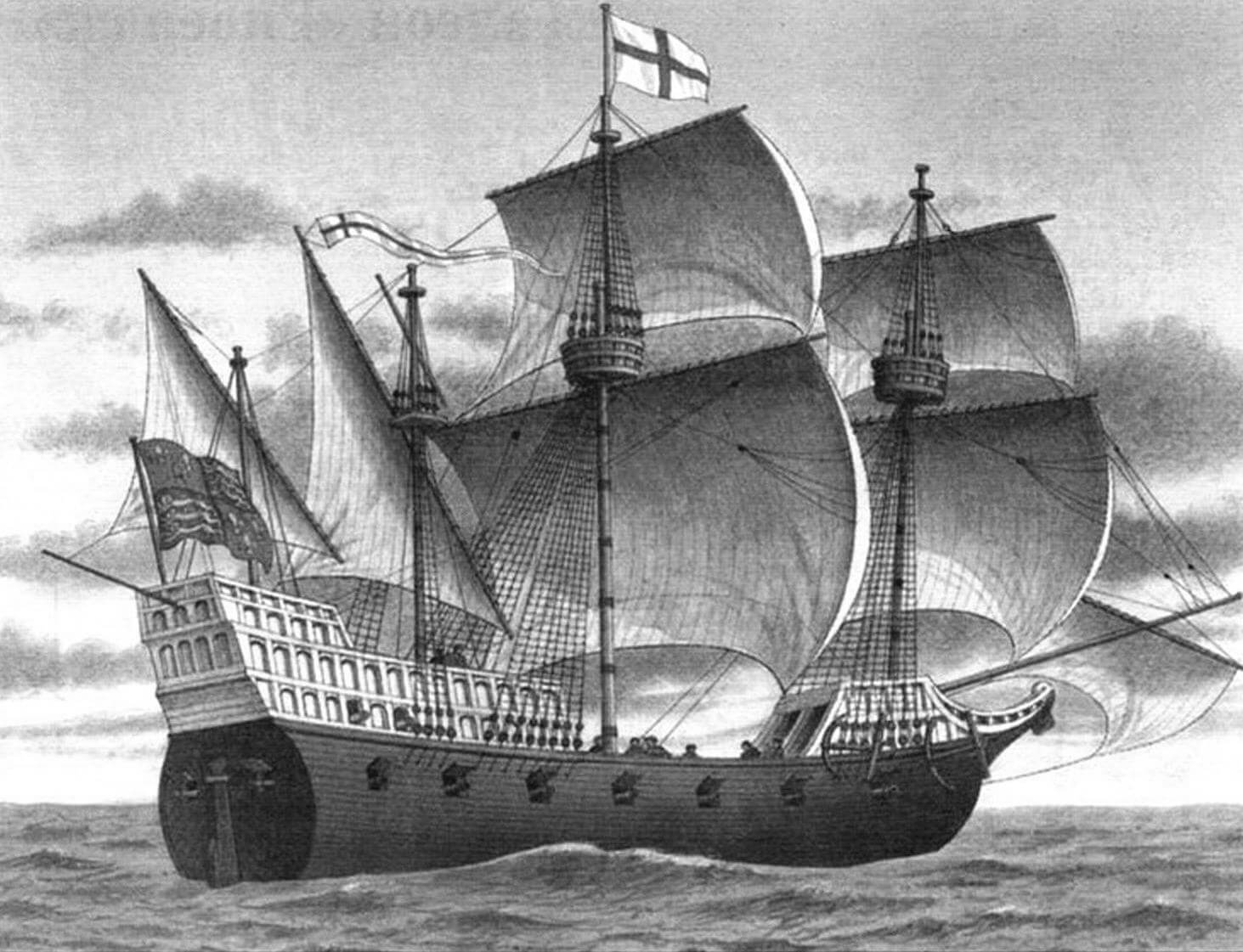47-пушечный галеон Королевского флота «Элизабет Бонавенчур» (Elizabeth Bonaventure) - флагманский корабль сэра Френсиса Дрейка во время экспедиции 1585- 1586 годов и атаки Кадиса в 1587 году