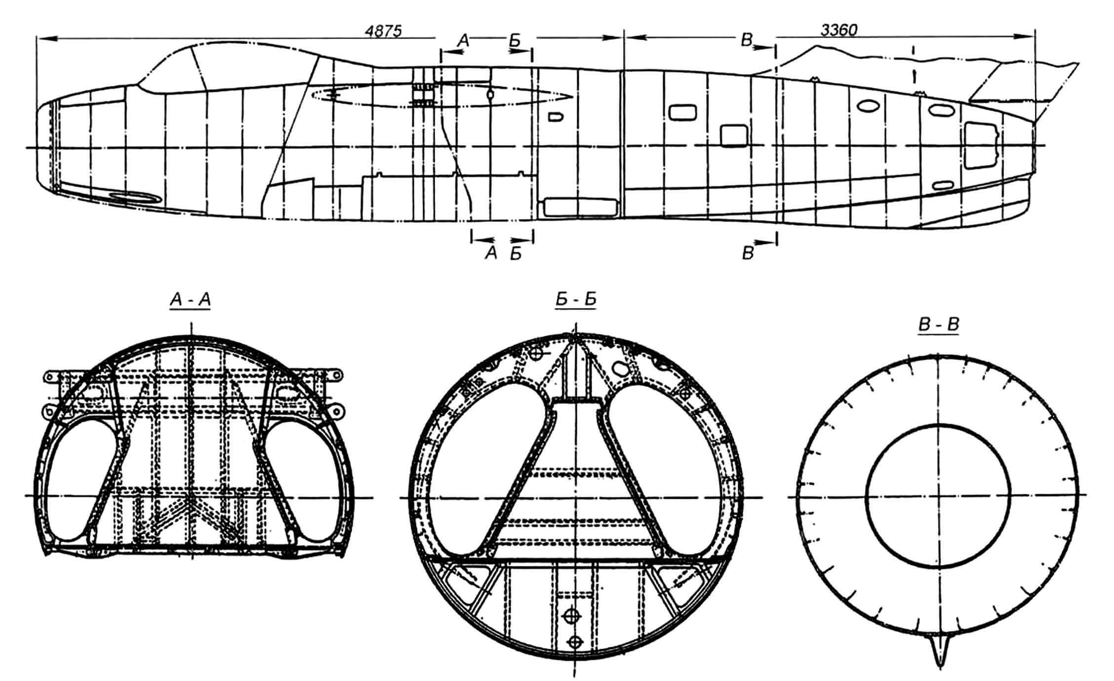 Теоретическая схема фюзеляжа самолета Ла-15