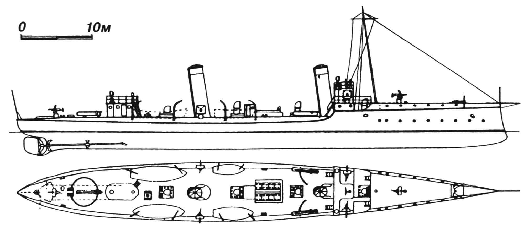 79. Минный крейсер «Магнет», Австро-Венгрия, 1896 г. Строился в Германии фирмой «Шихау». Водоизмещение полное 550 т. Длина по ватерлинии 67,5 м, ширина 8,2 м, осадка 2,3 м. Мощность двухвальной паросиловой установки 5600 л.с., скорость на испытаниях 24,1 узла. Вооружение: два 450-мм торпедных аппарата, шесть 47-мм пушек. Построена одна единица. В 1916 г. получил повреждения от торпеды. Восстановлен, модернизирован с установкой трех торпедных аппаратов, двух 66-мм и четырех 47-мм орудий. После Первой мировой войны передан Италии, где в 1921 г. сдан на слом.