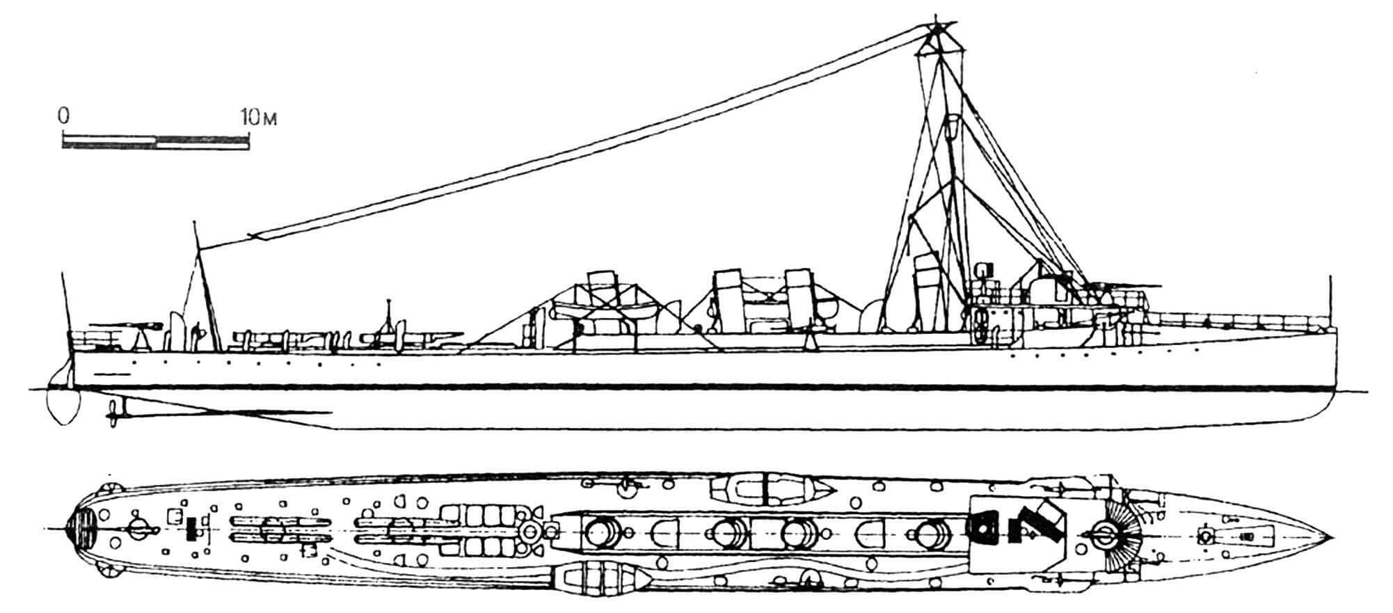 141. Эскадренный миноносец «Вале», Швеция, 1908 г. Построен в Швеции фирмой «Кокумс». Водоизмещение нормальное 430 т, полное 461 т. Длина наибольшая 67,5 м, ширина 6,32 м, осадка 1,8 м. Мощность двухвальной паросиловой установки 7200 л.с., скорость 30 узлов. Вооружение: два 75-мм и четыре 57-мм орудия, четыре торпедных аппарата. Всего построено шесть единиц: «Вале», «Рагнар», «Сигурд», «Видар», «Хугин» и «Мунин». Последние два имели двухвальную паротурбинную установку мощностью 10 000 л.с. и были вооружены четырьмя 75-мм пушками. Исключены из боевого состава флота в 1940 — 1947 годах.