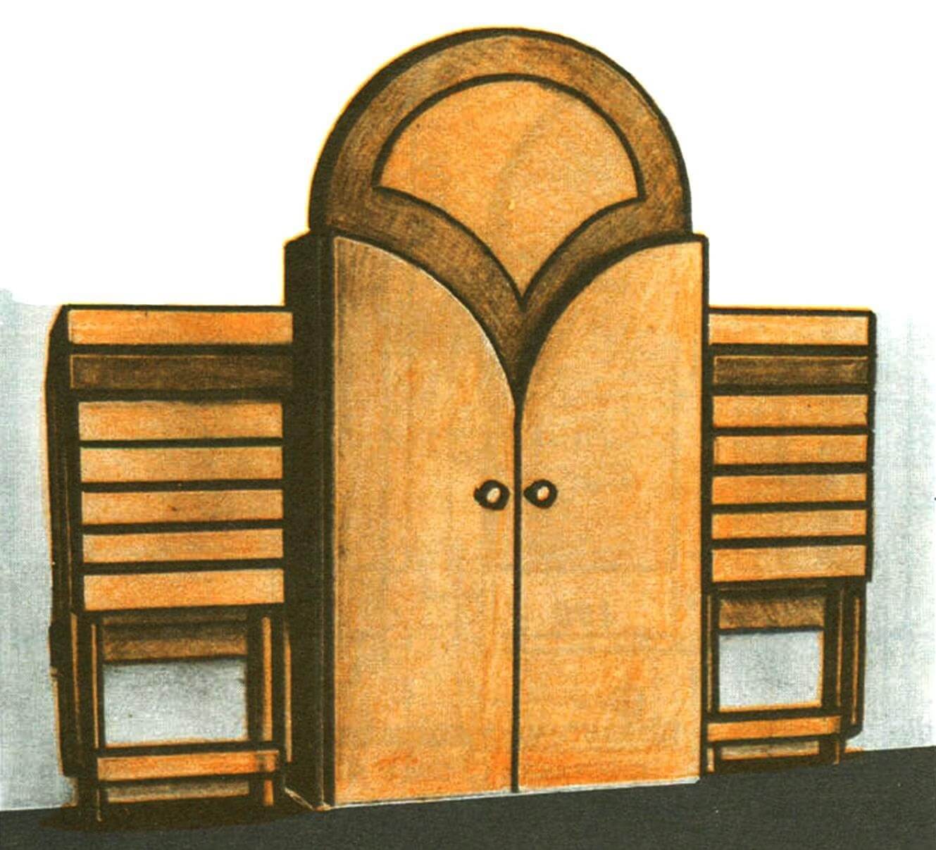 Дизайн комплекта столика со стульями (в сложенном виде).