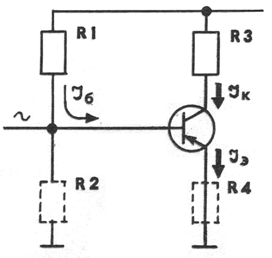 Рис. 2. Транзистор — усилитель звукового сигнала.