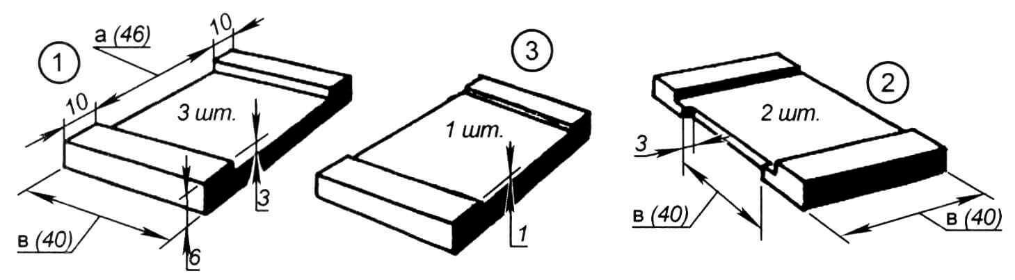 Основные детали головоломки: 1- днище (она же вертикальная боковина, 3 шт.); 2 - горизонтальная боковина (2 шт.); 3 - крышка