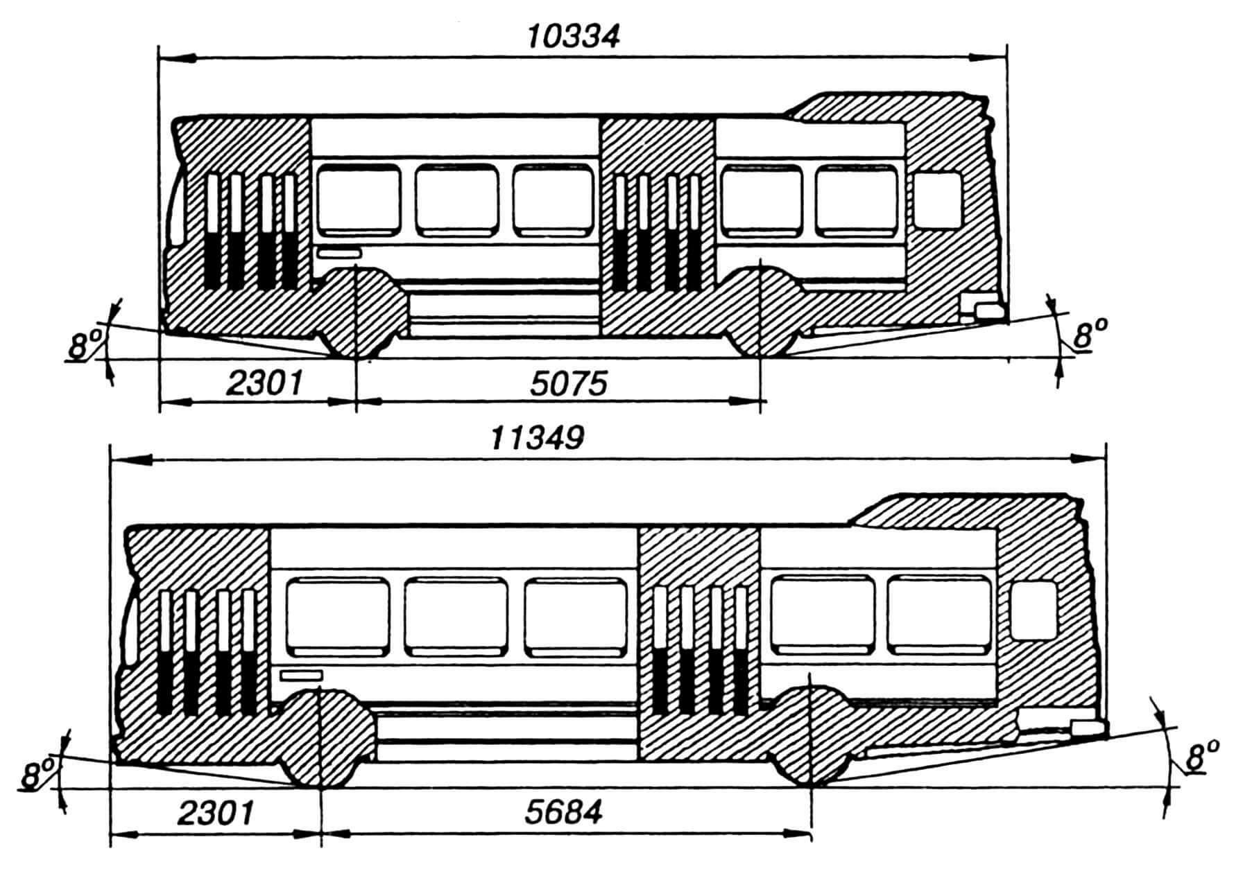 Схема унификации автобусов длиной 10,3 и 11,3 м.