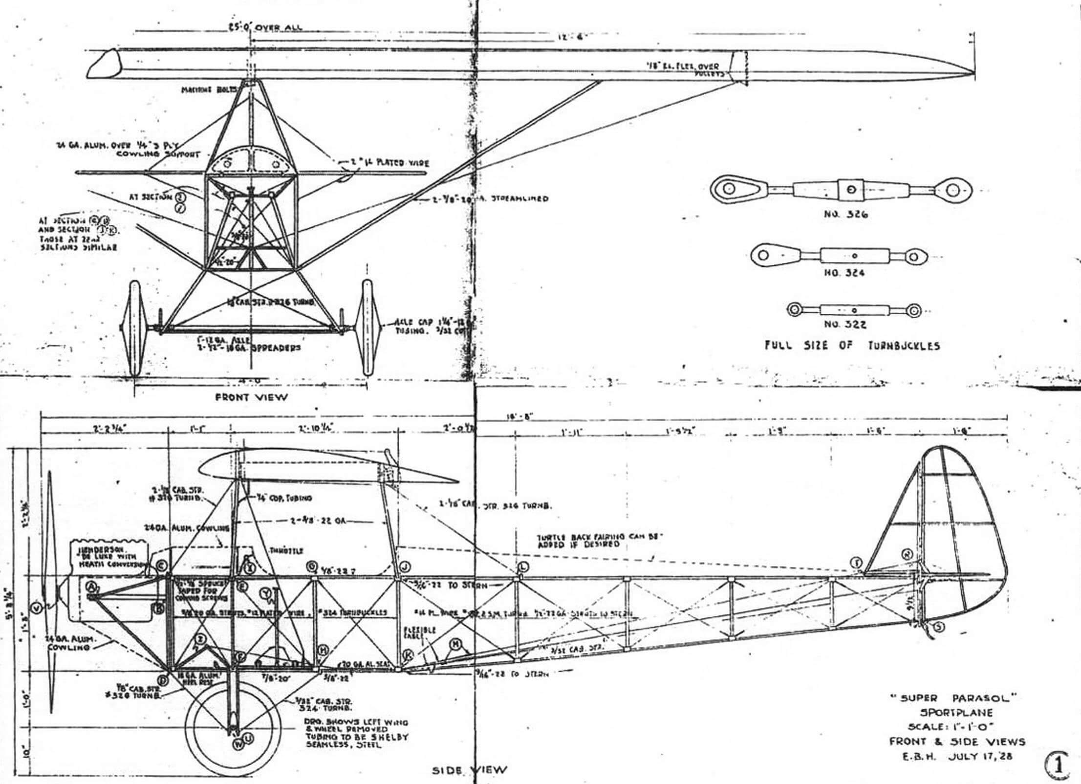 Копия одного из чертежей набора, предлагаемого компанией Э. Хита любителям авиации для самостоятельной постройки легкого самолета