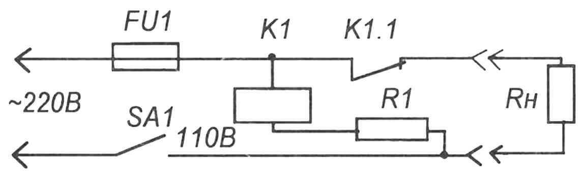 Рис. 1. Упрощенная схема подключения фумигатора к сети через реле времени типа ВЛ-68УХЛ4