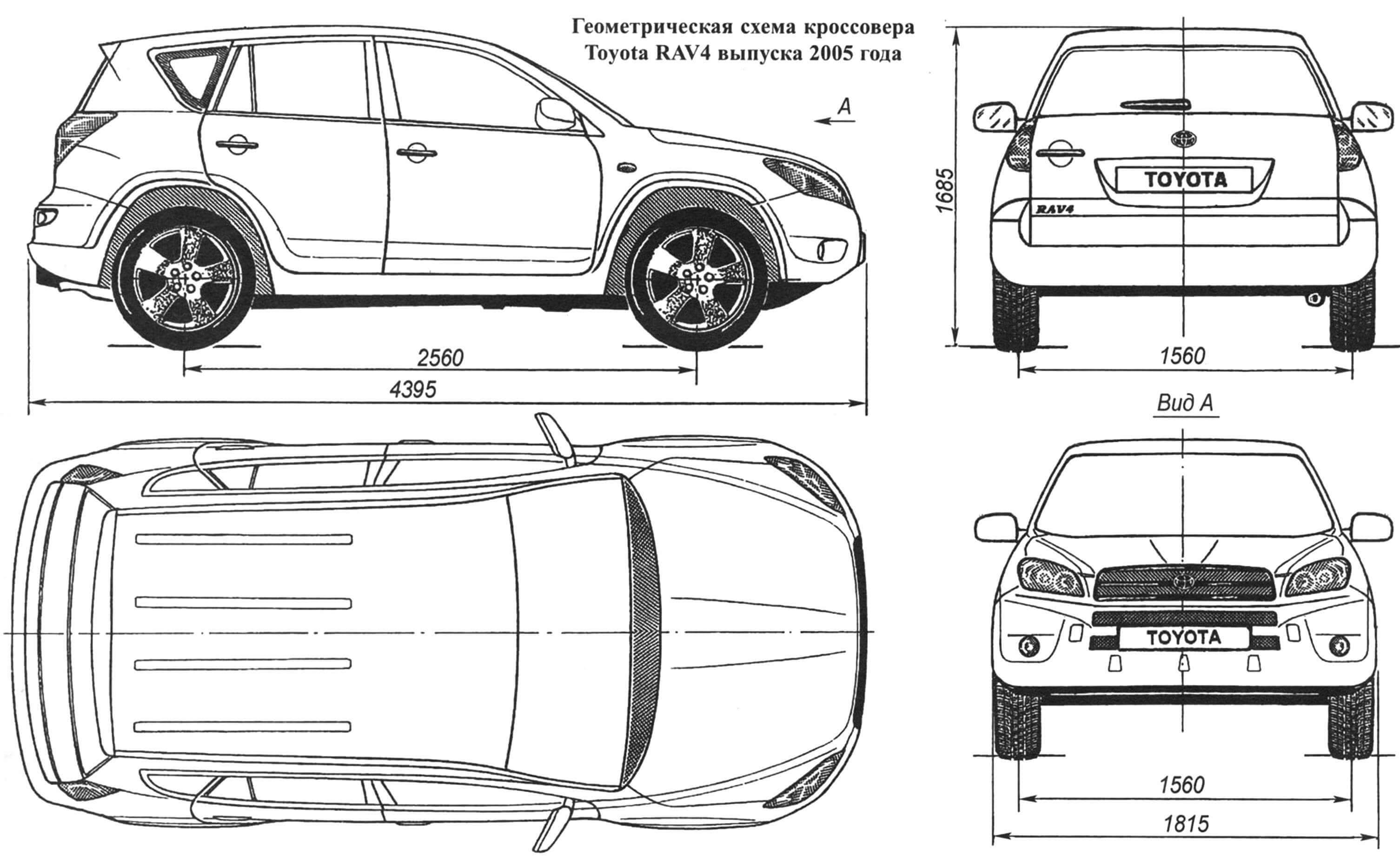 Геометрическая схема кроссовера Toyota RAV4 выпуска 2005 года