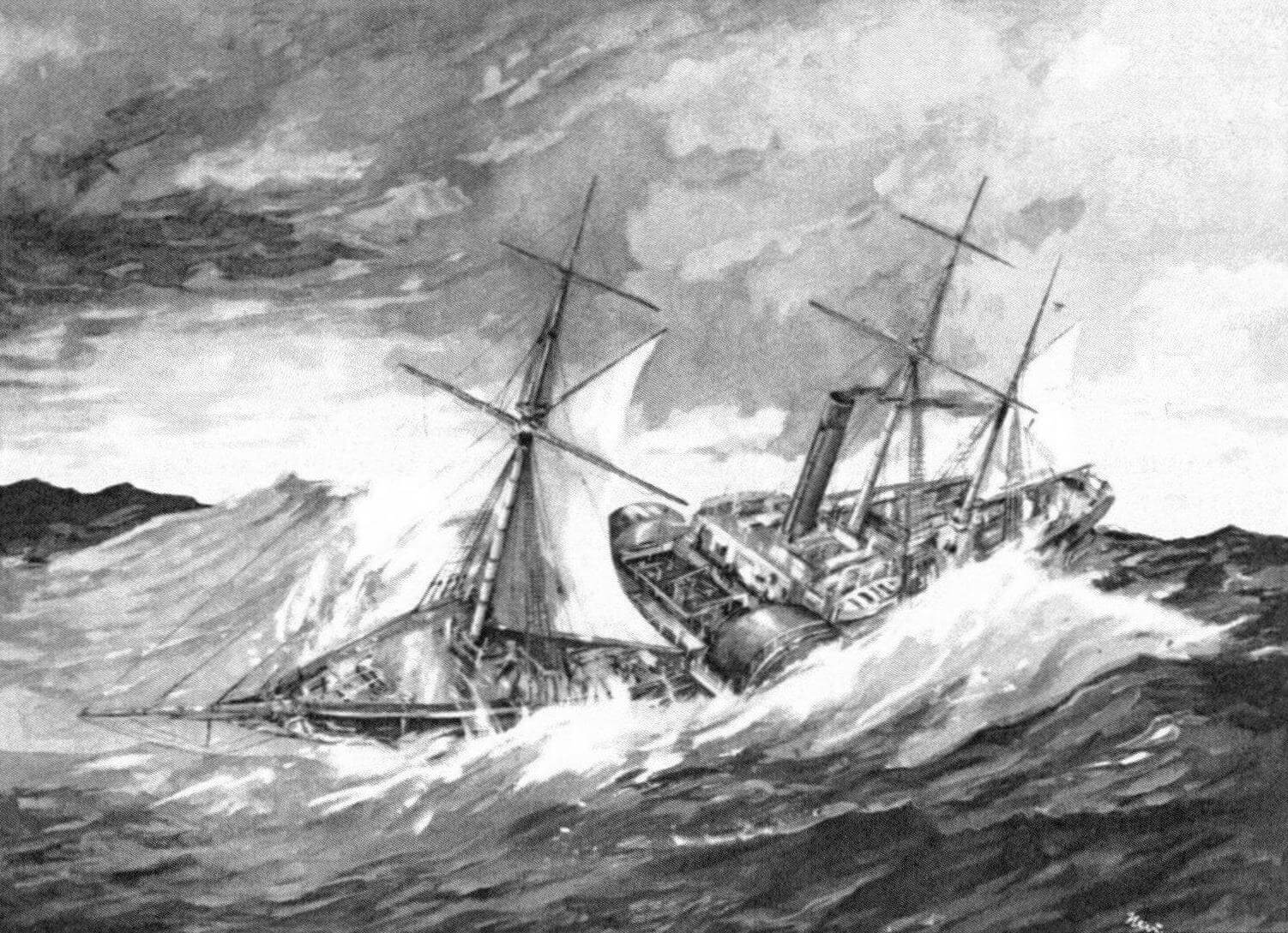 «Британния» в штормовом океане во время одного из первых переходов через Атлантику