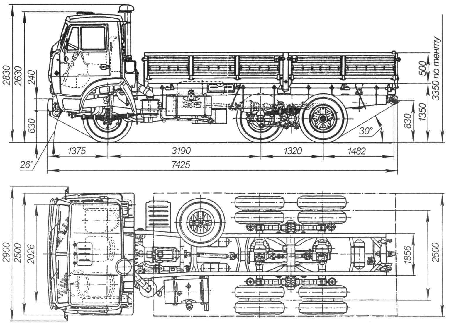 Габаритный чертеж автомобиля КАМАЗ-5320