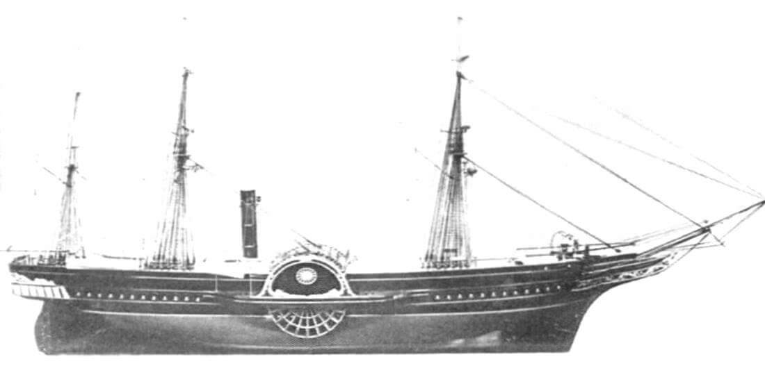Модели лайнера «Британния» (вверху) и пароходофрегата «Барбаросса». Хорошо заметны различия между коммерческим пароходом и кораблем Рейхсфлота