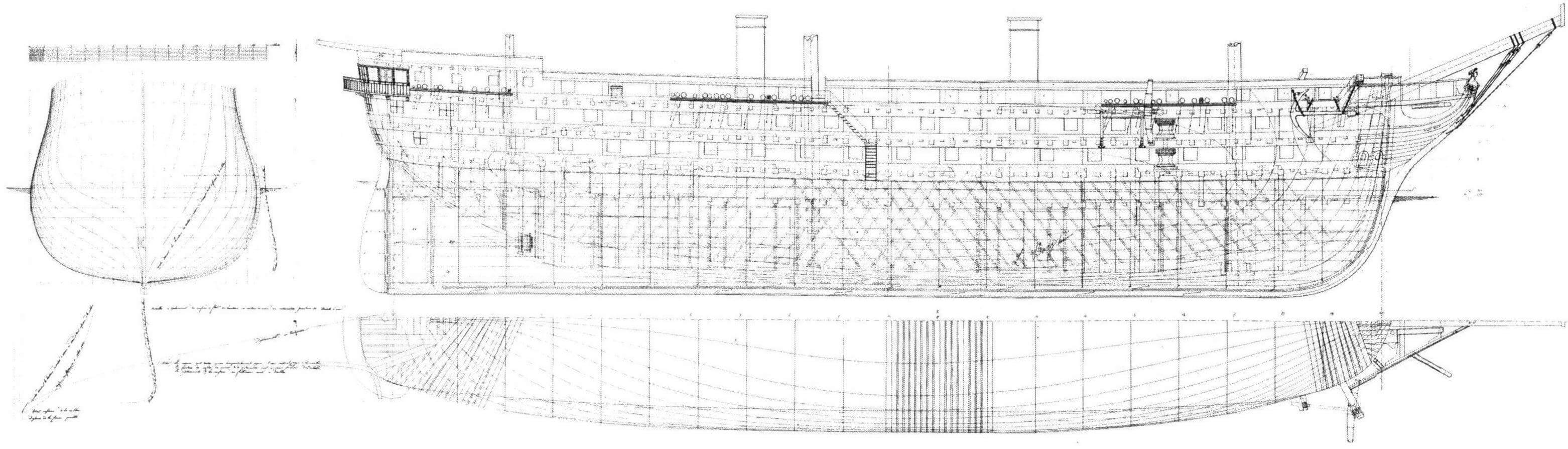 Теоретический чертеж винтового линейного корабля «Наполеон»