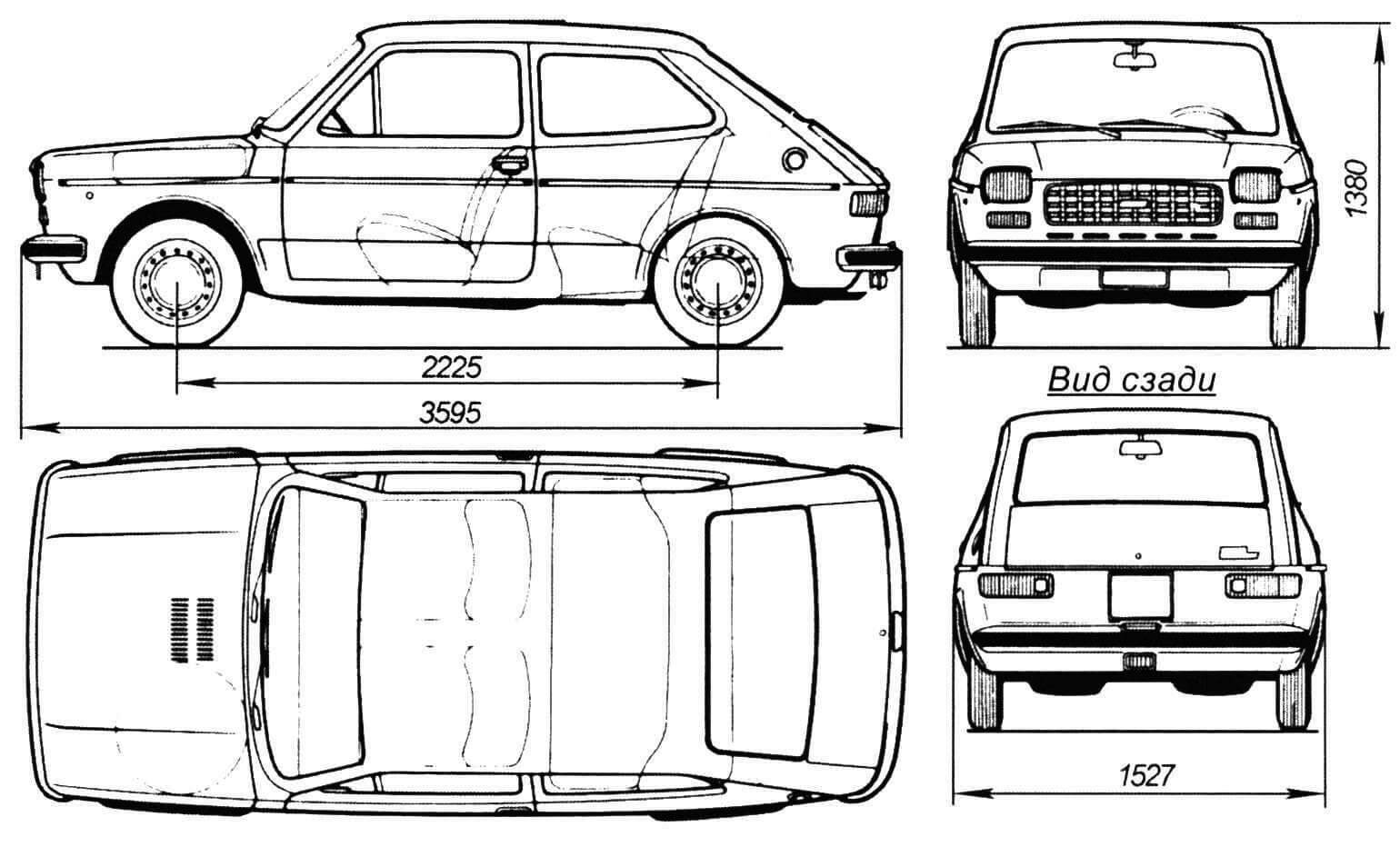Габаритный чертеж автомобиля Fiat 127