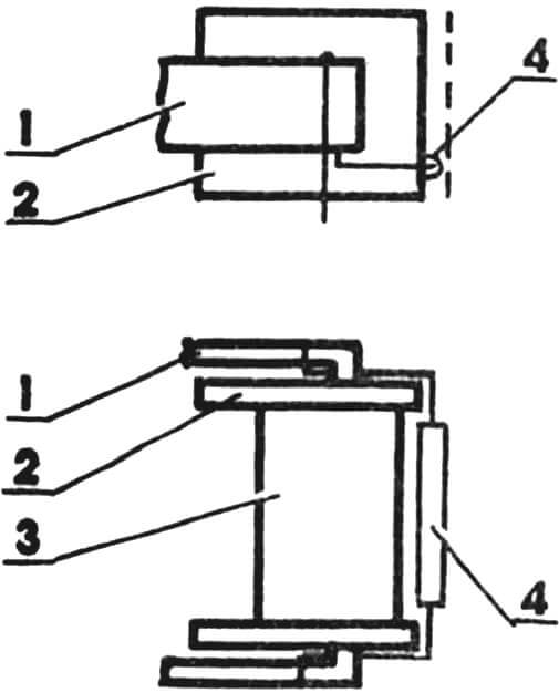 Рекомендуемый вариант крепления геркона вдоль катушки телефонного звонка (аппарат ТАН-70-5)