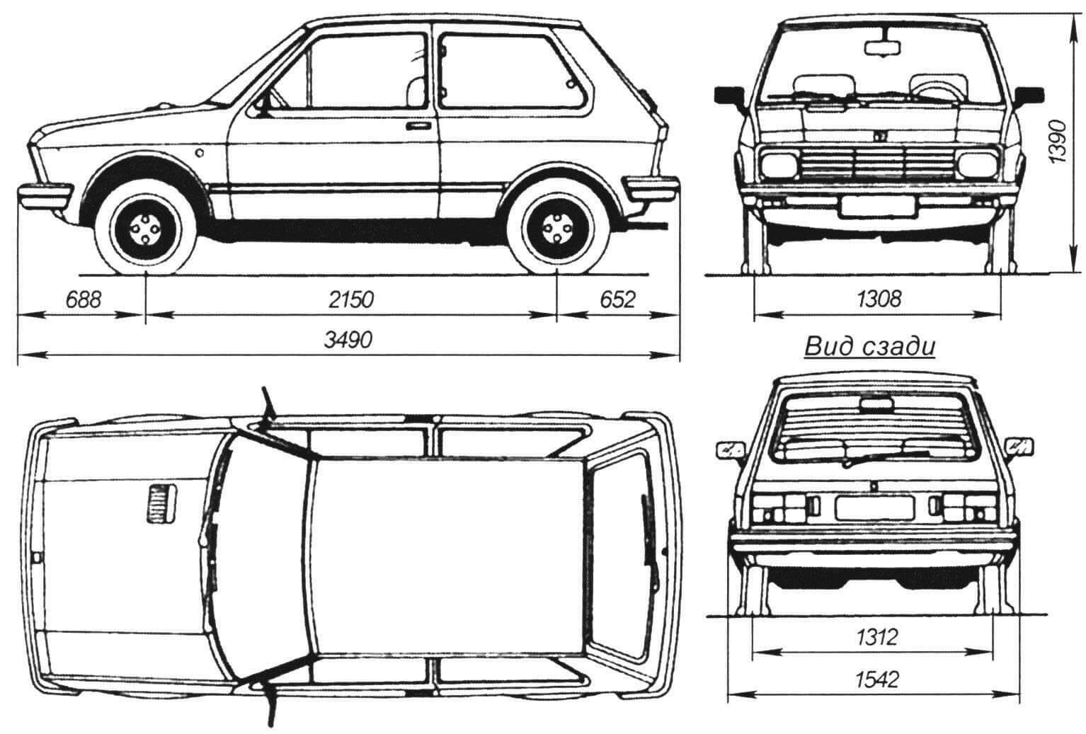 Габаритный чертеж автомобиля Yugo 45