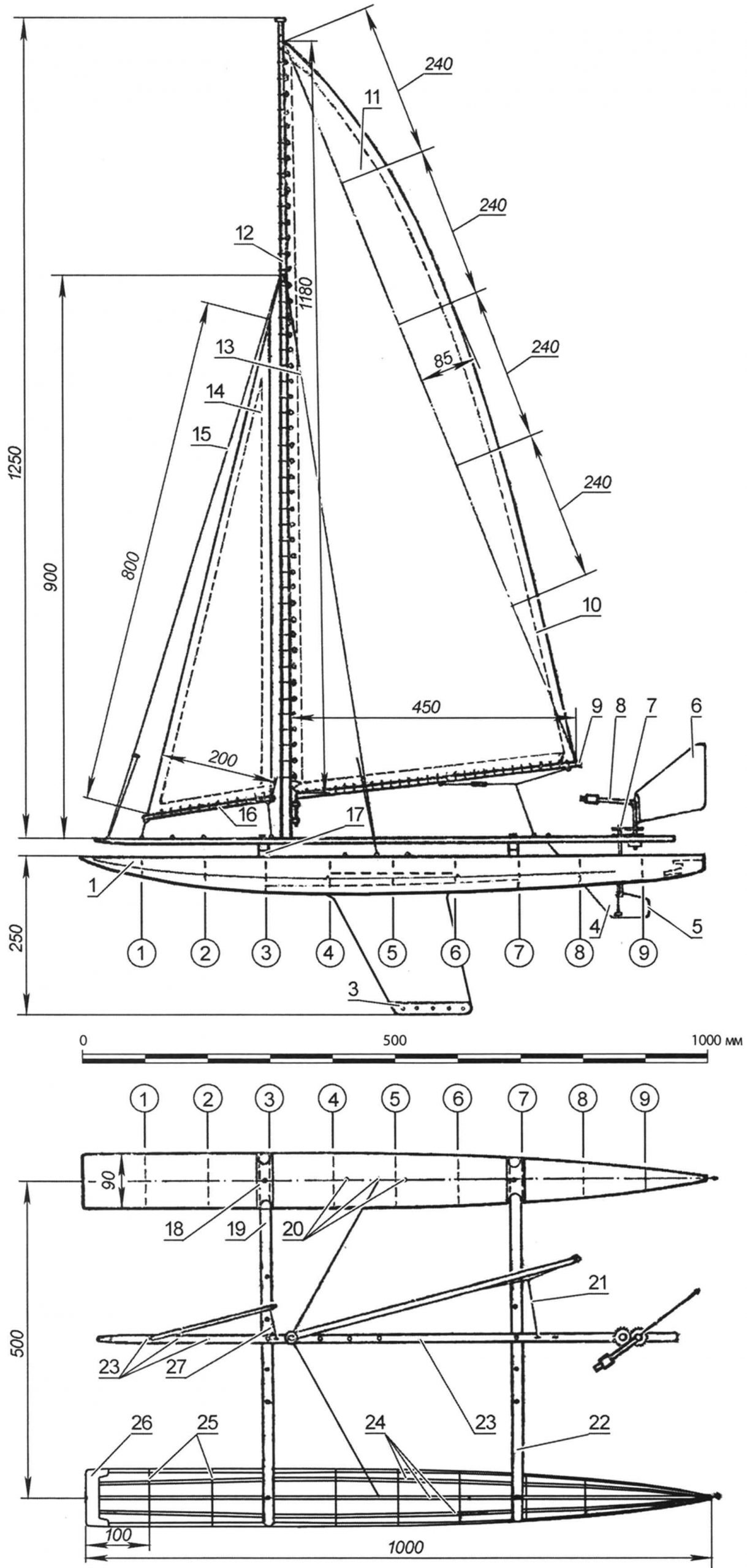 Модель яхты-катамарана с обводами «шарпи»