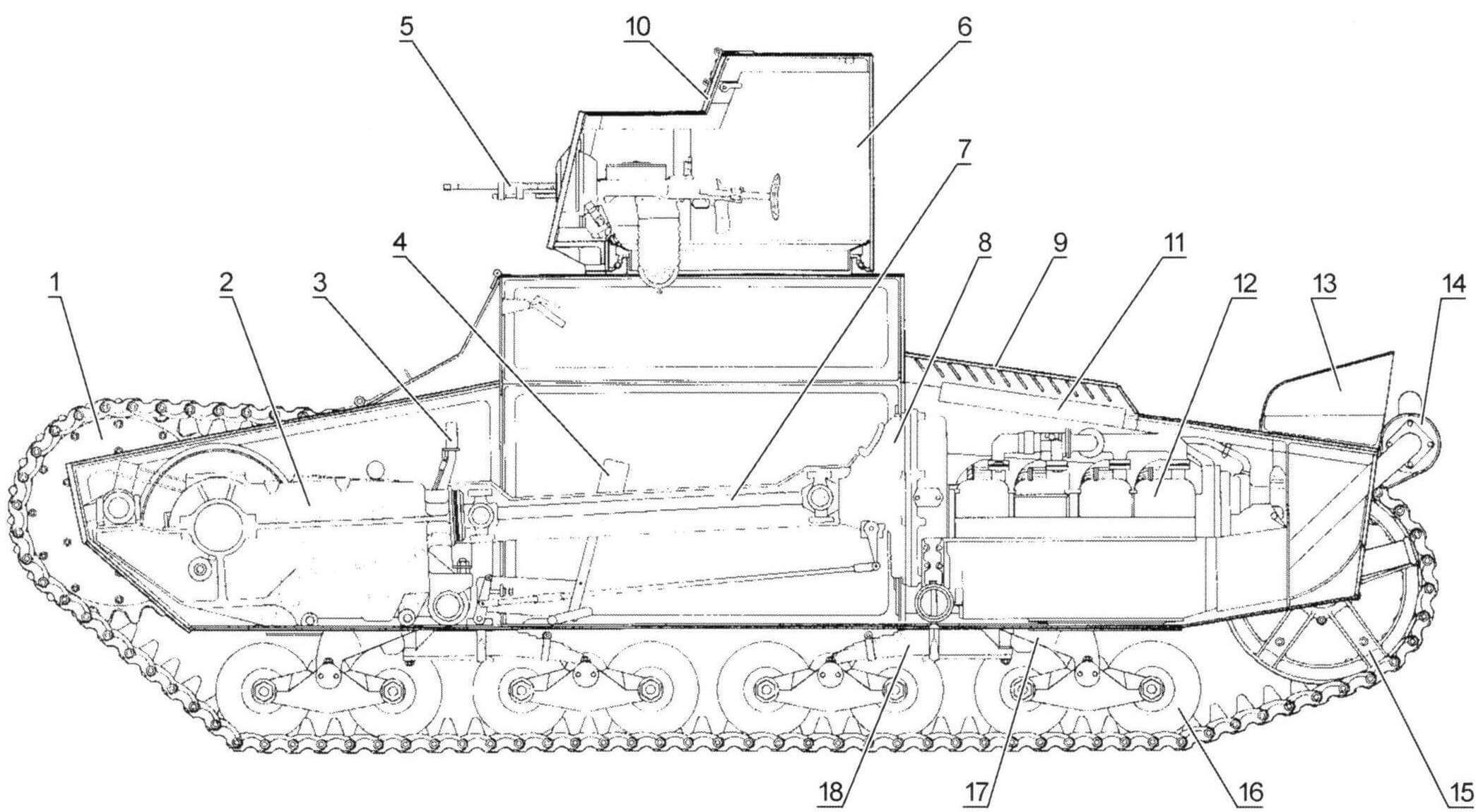Продольный разрез танка Т-26 образца 1931 года