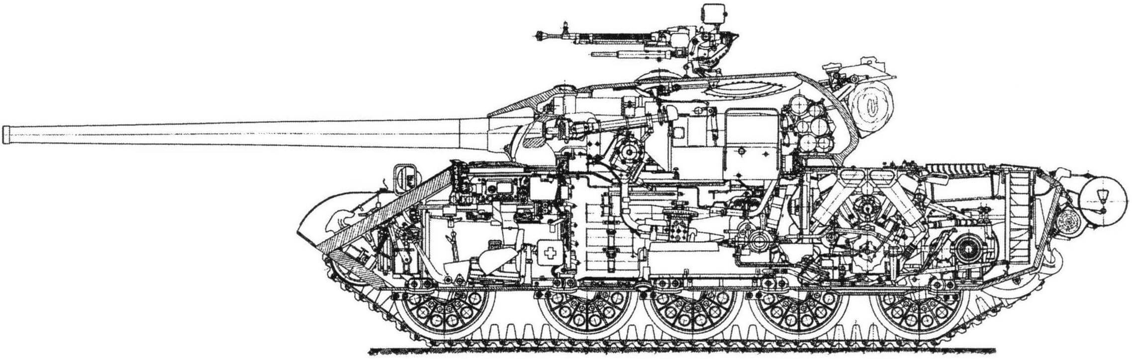 Продольный разрез танка Т-54 образца 1949 года