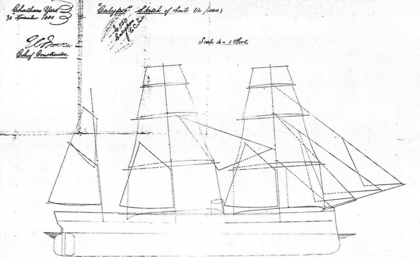 Парусное вооружение корвета «Калипсо» на 30 ноября 1885 года (копия подлинного чертежа)