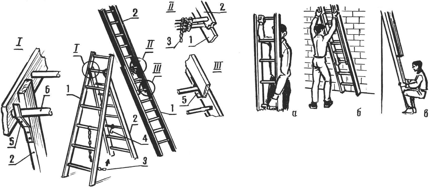 Сдвоенная («телескопическая») лестница и вариант использования ее в качестве стремянки