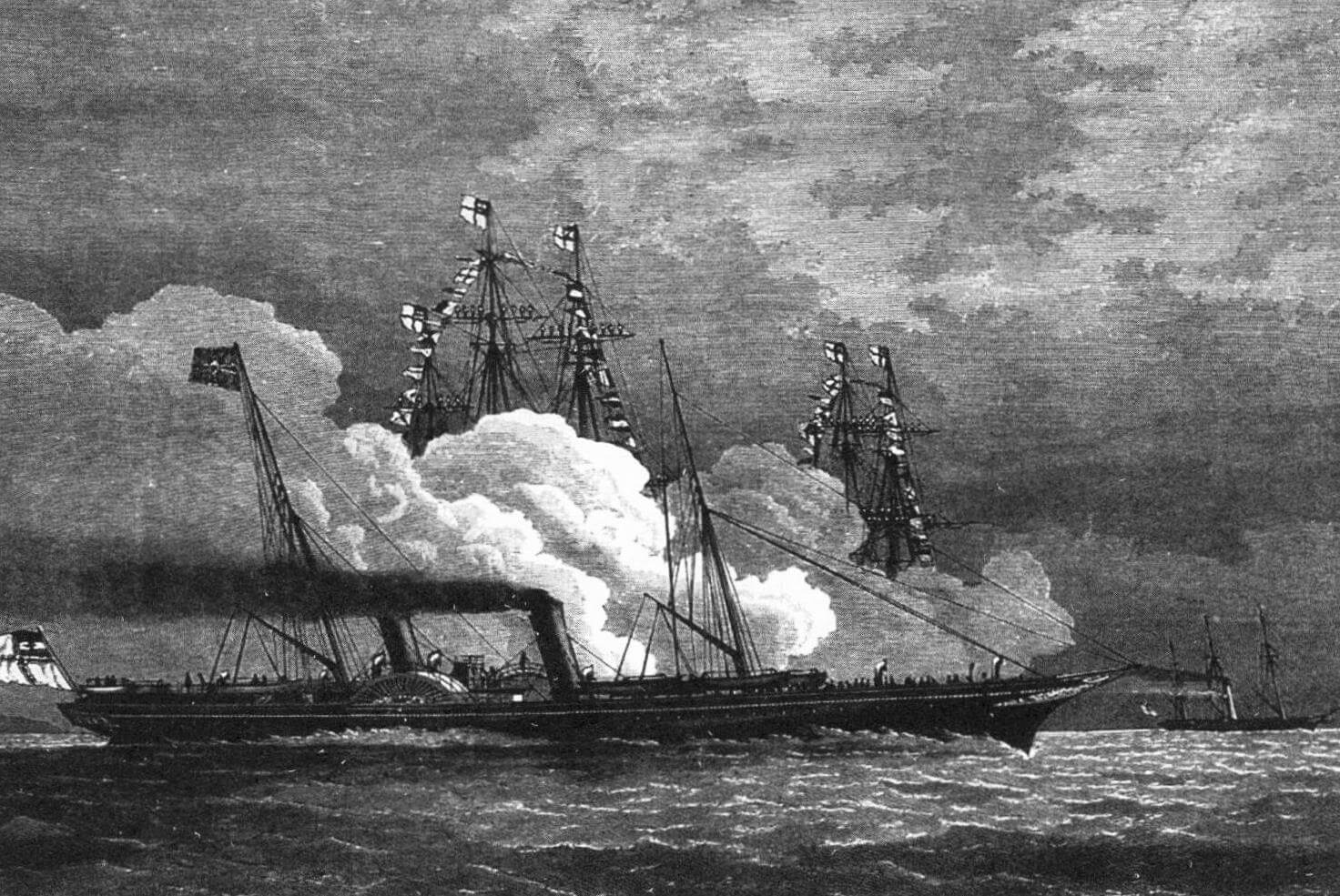 «Гогенцоллерн» во время смотра германского флота (гравюра 1885 года)
