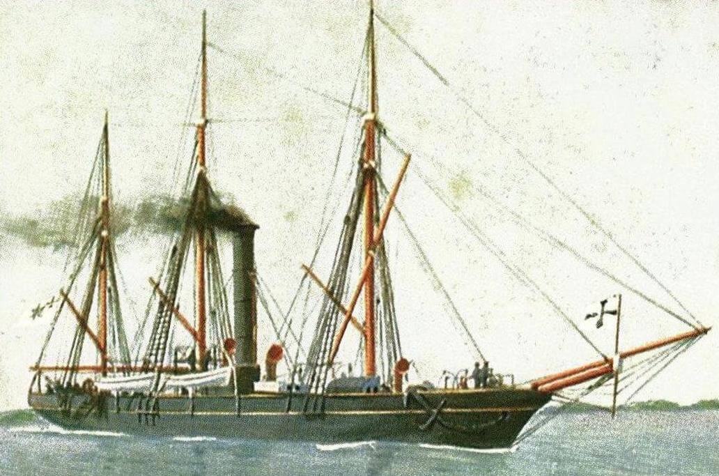 Довольно редкое изображение яхты «Грилле» с поставленными парусами