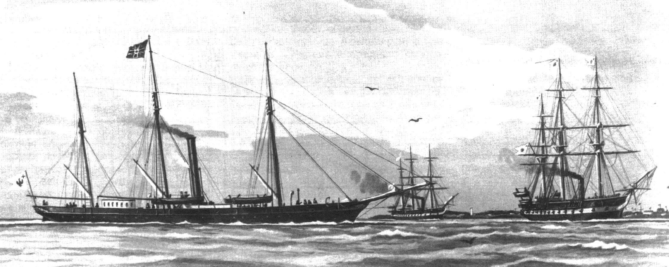 Корабли прусского флота - авизо «Грилле», корветы «Аркона» и «Гацелле»