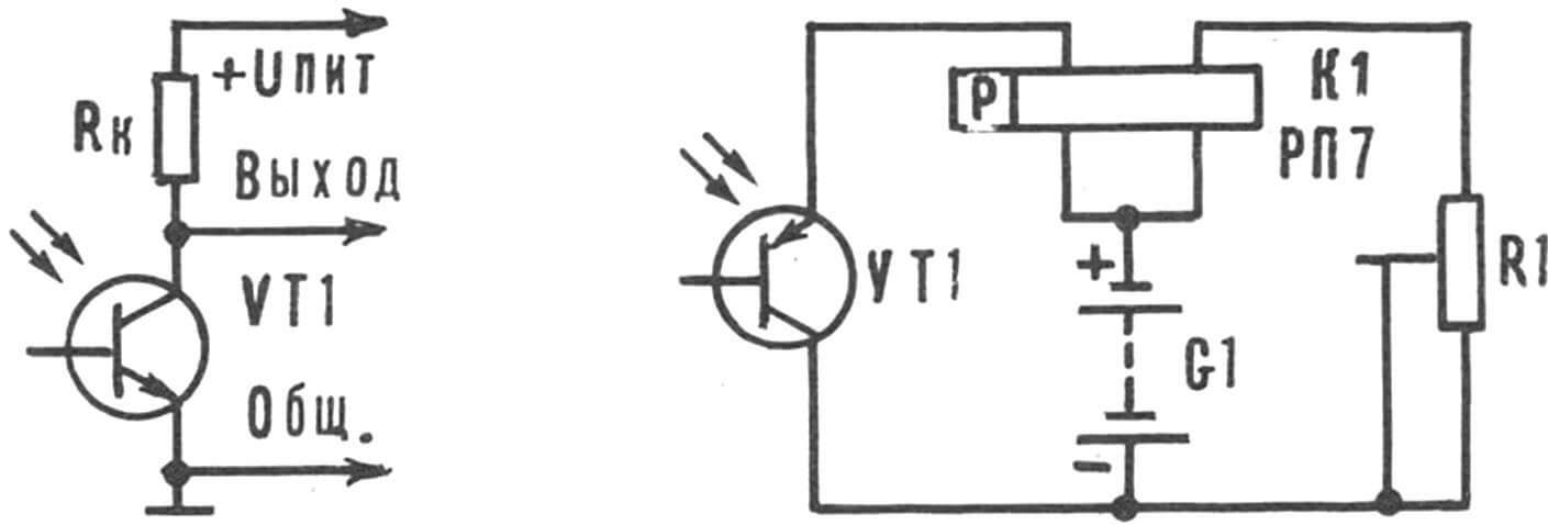 Варианты подключения фототранзистора к внешней цепи