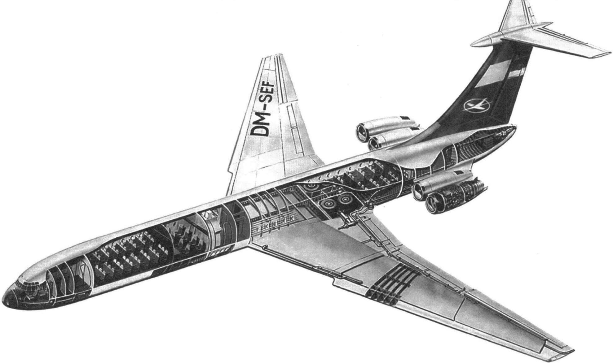 Компоновка самолета Ил-62М (авиакомпании Interflug, ГДР)