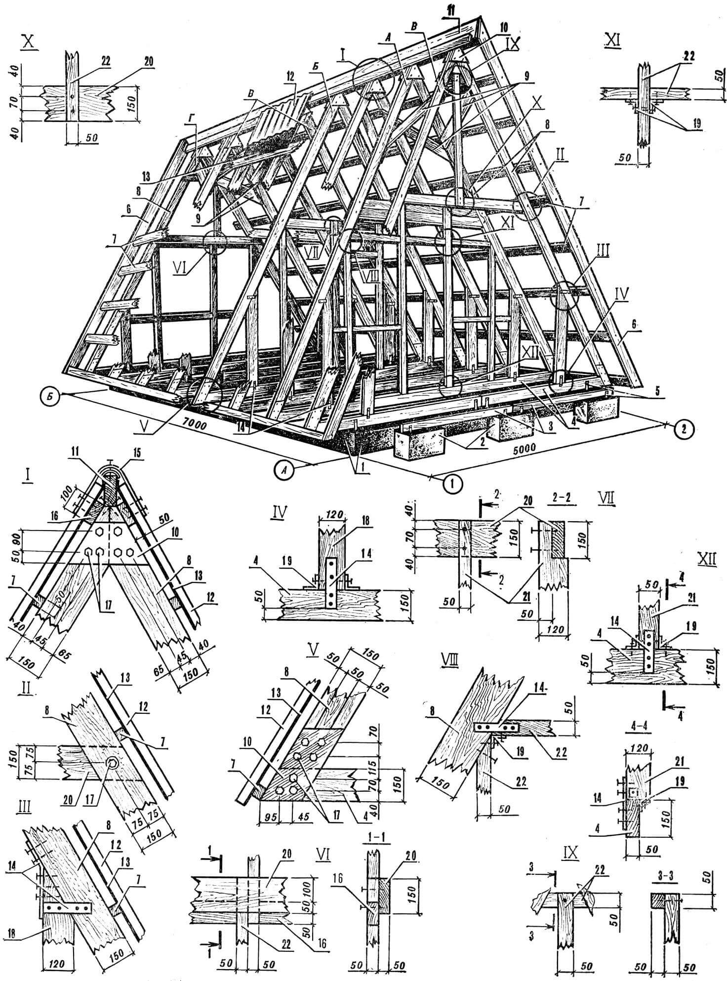 Рис. 2. Конструктивная схема садового домика
