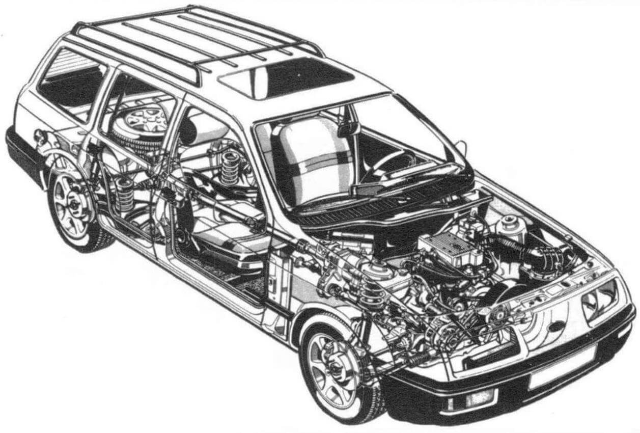Компоновочная схема универсала Ford Sierra XR 4x4
