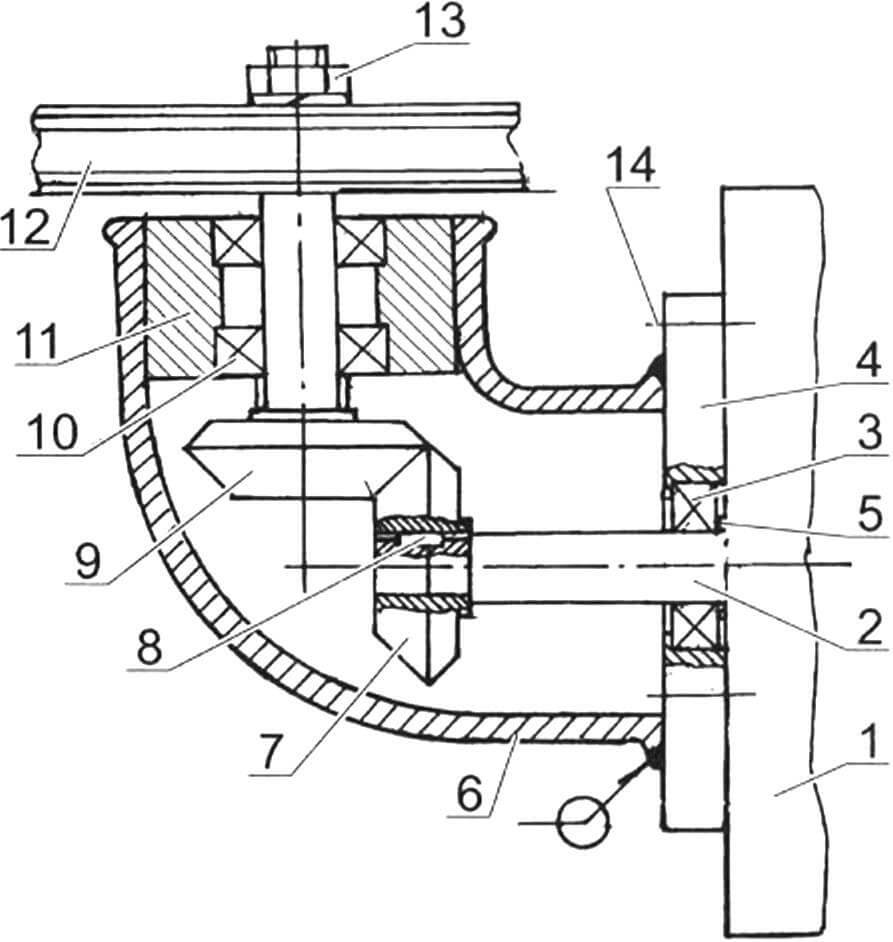 Схема углового редуктора системы принудительного воздушного охлаждения