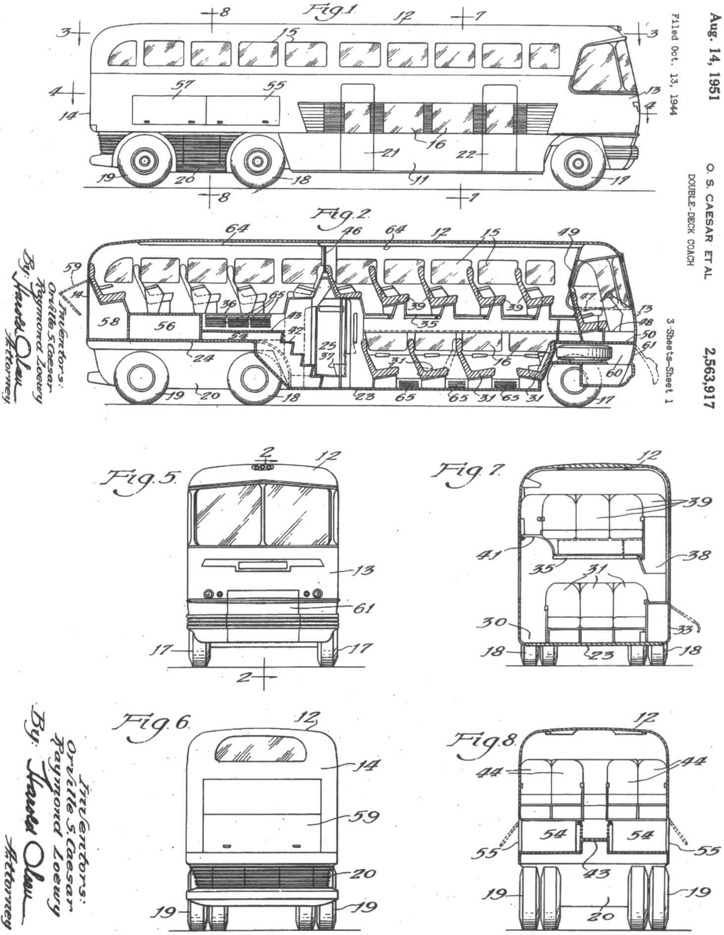 Архивные чертежи для патента двухэтажного автобуса Лоуи