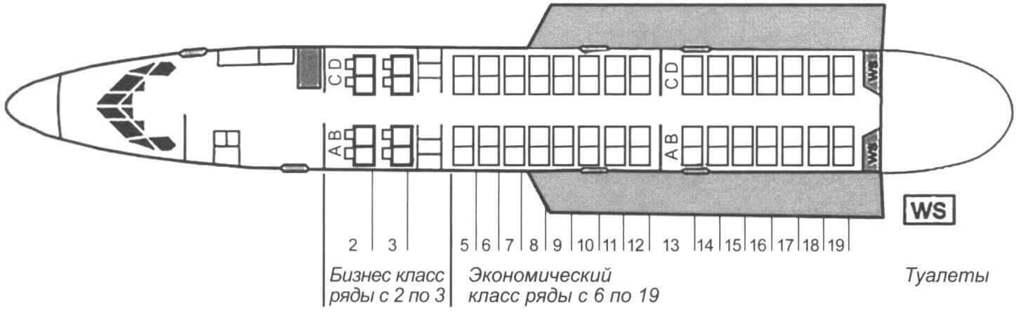 Компоновка Ту-134 авиакомпании Malev с салоном бизнес-класса