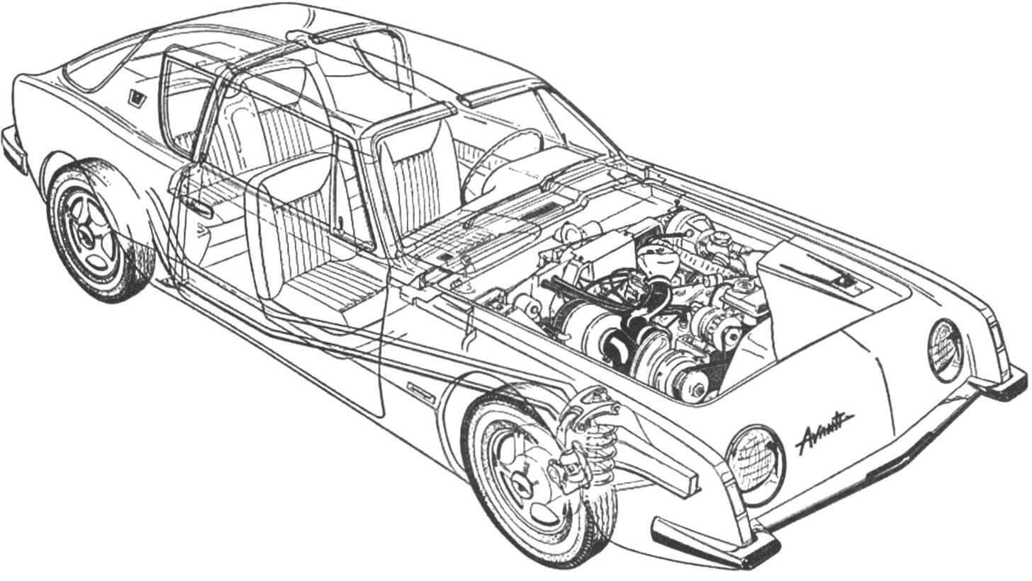 Studebaker Avanti. За задними дверями закреплена мощная дуга безопасности, входящая в силовую структуру кузова