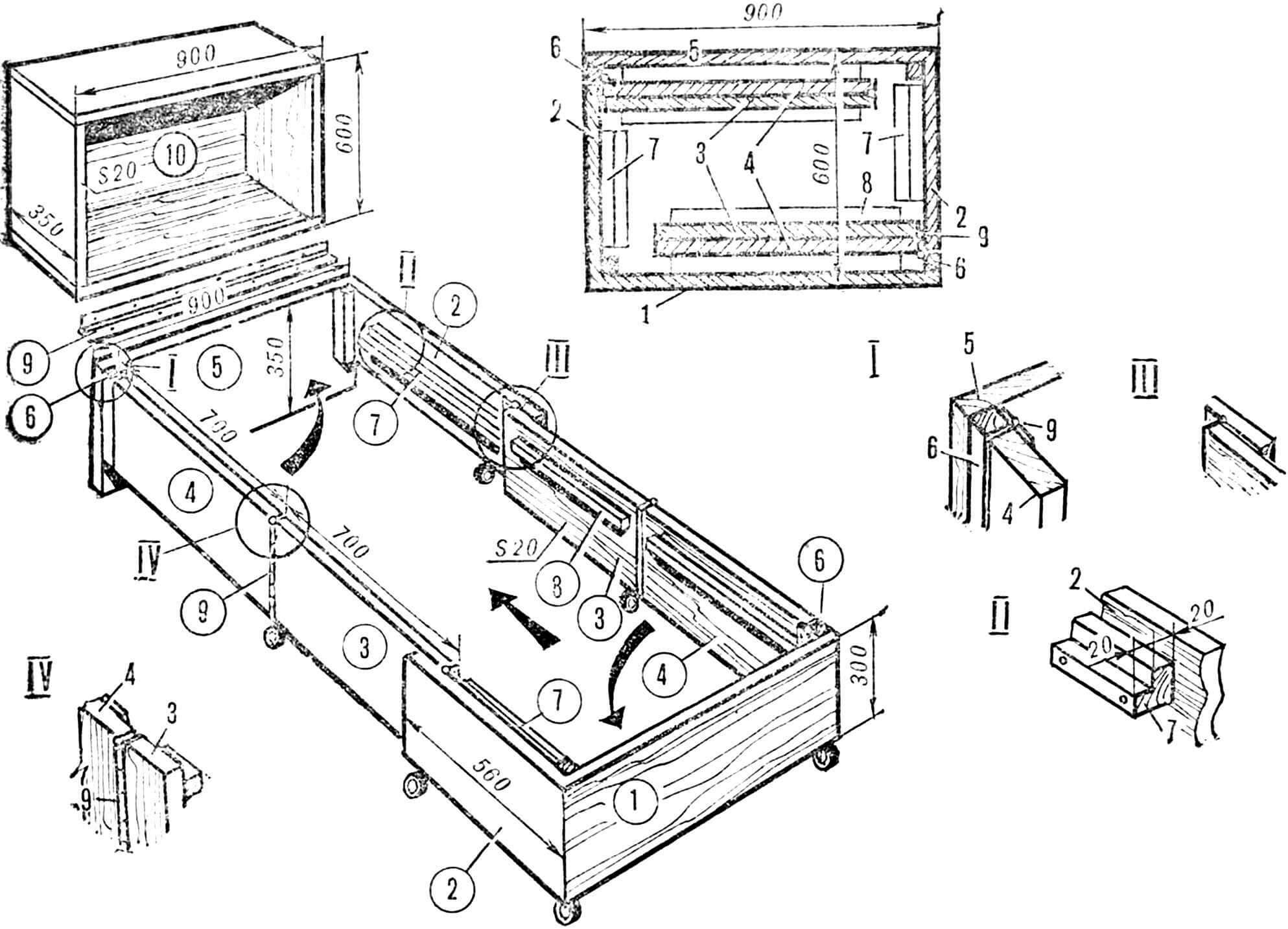 Рис. 1. Сундук-кровать в разложенном и сложенном виде
