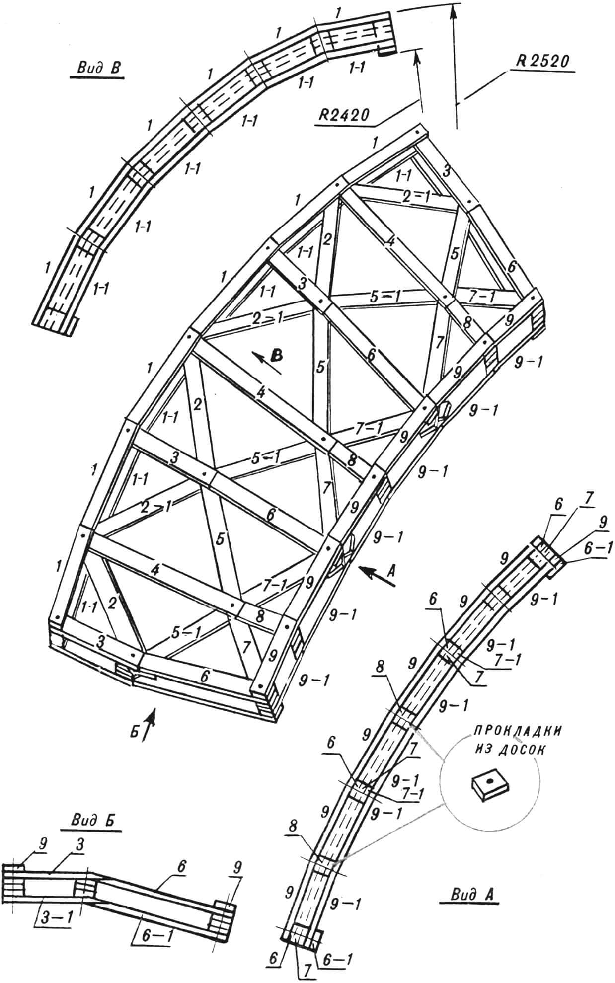 Assembly diagram of the arched frame element. Numbers on the drawing indicate the rod numbers according to the table.
