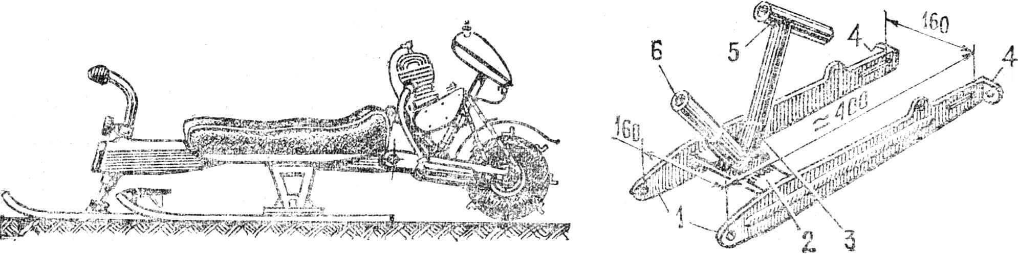 Рис. 1. Общий вид санок «Чук и Гек» с двигателем и детали