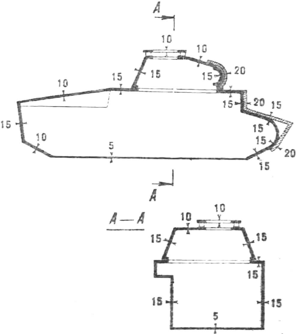 Схема бронекорпуса Pz.Kpfw.II Ausf.C (с толщинами броневых листов)