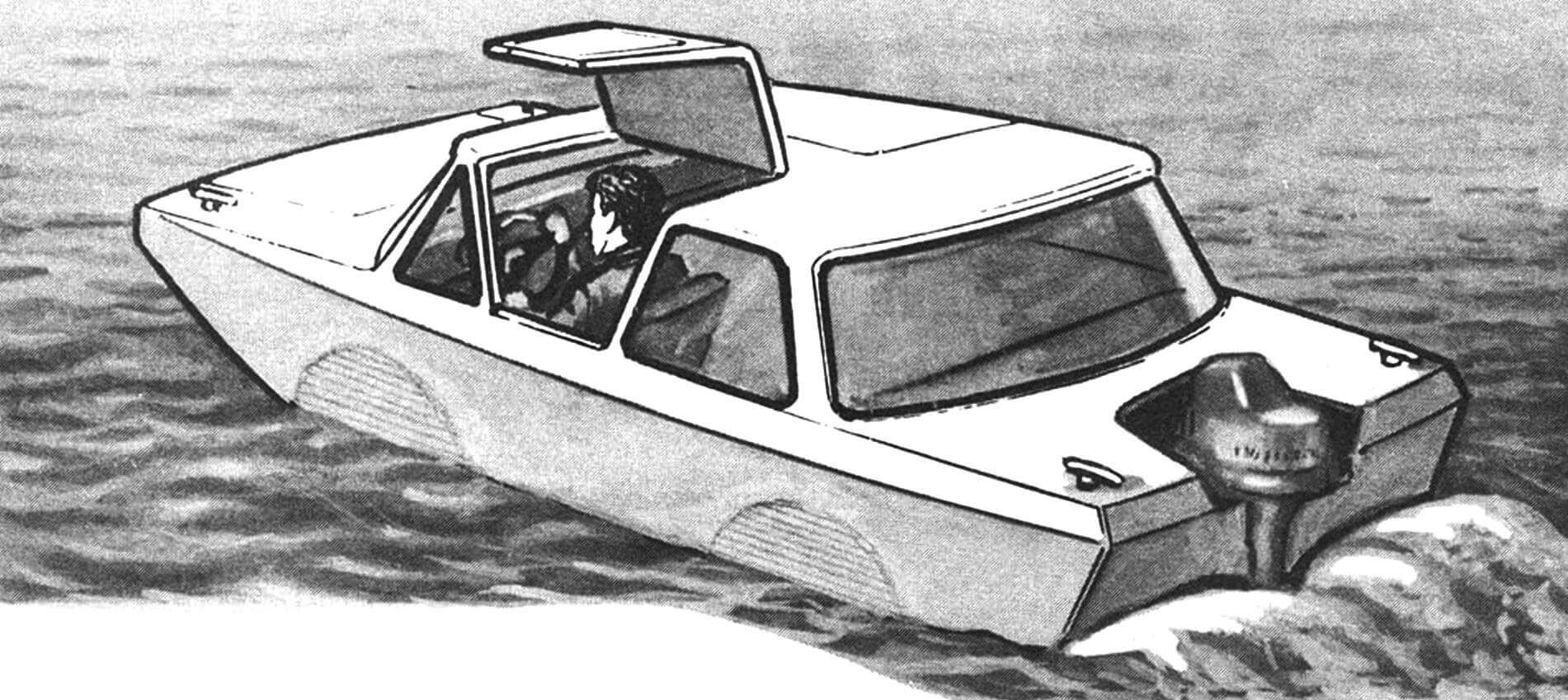 AMPHIBIAN? NO, QUASIAUTOMOBILE: a boat that successfully combines excellent seafaring qualities with limousine comfort.